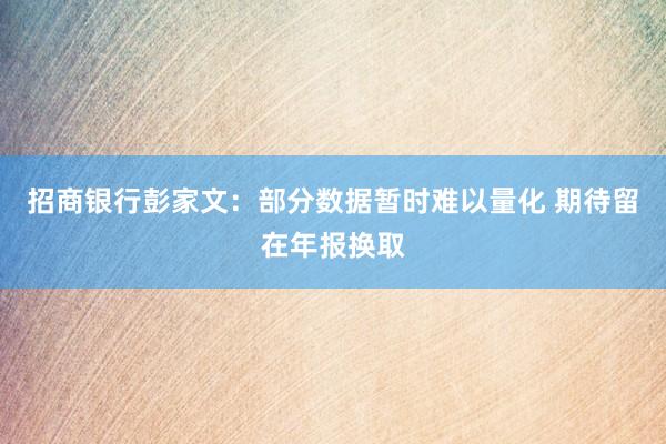 招商银行彭家文：部分数据暂时难以量化 期待留在年报换取